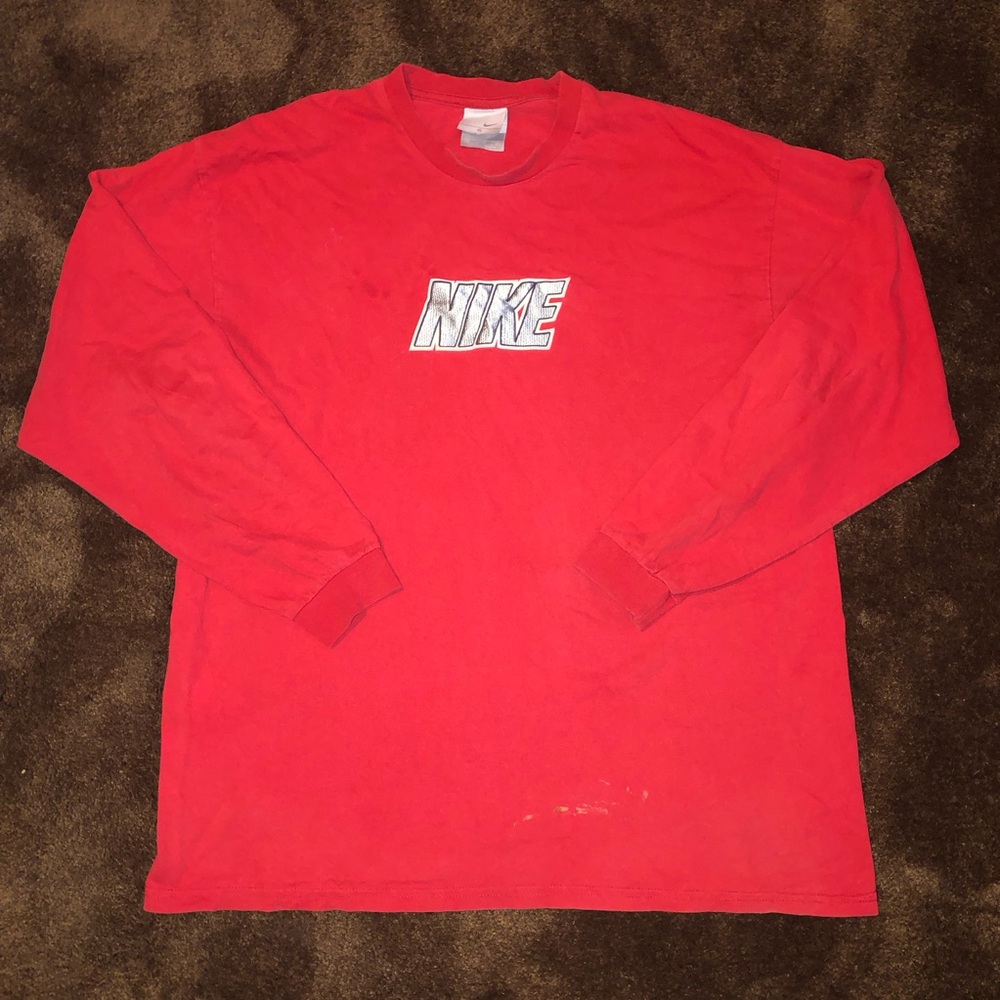 Y2K Nike Red Long Sleeve Logo Tee